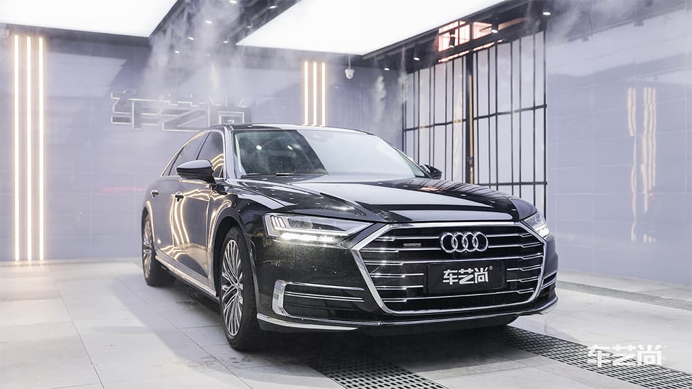 奥迪A8 黑色施工威固漆面保护膜流程及效果展示（图一）