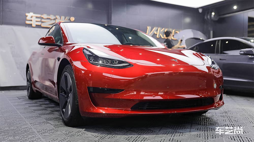特斯拉Modle3红色施工威固漆面保护膜过程及效果展示（图二八）