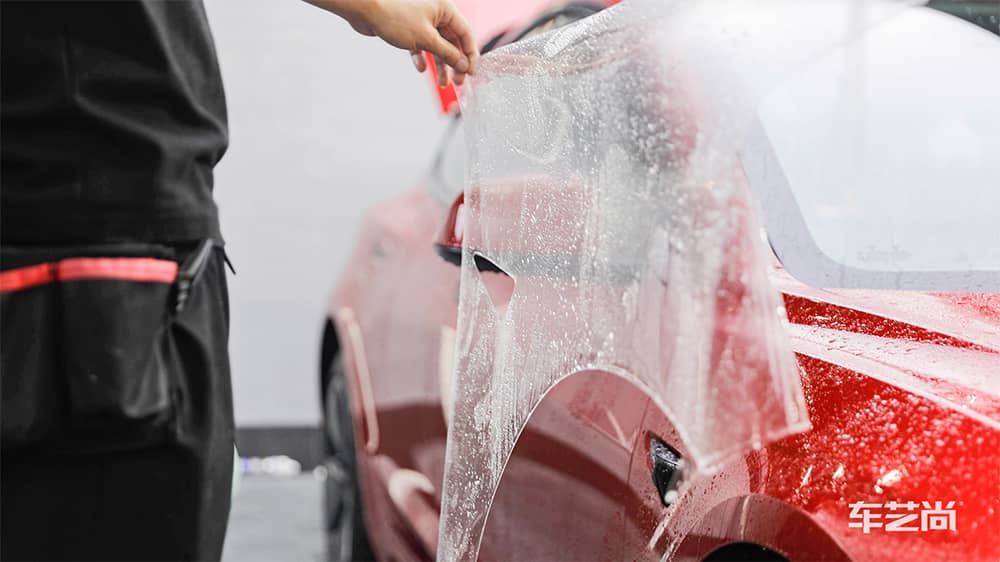 特斯拉Modle3红色施工威固漆面保护膜过程及效果展示（图四）