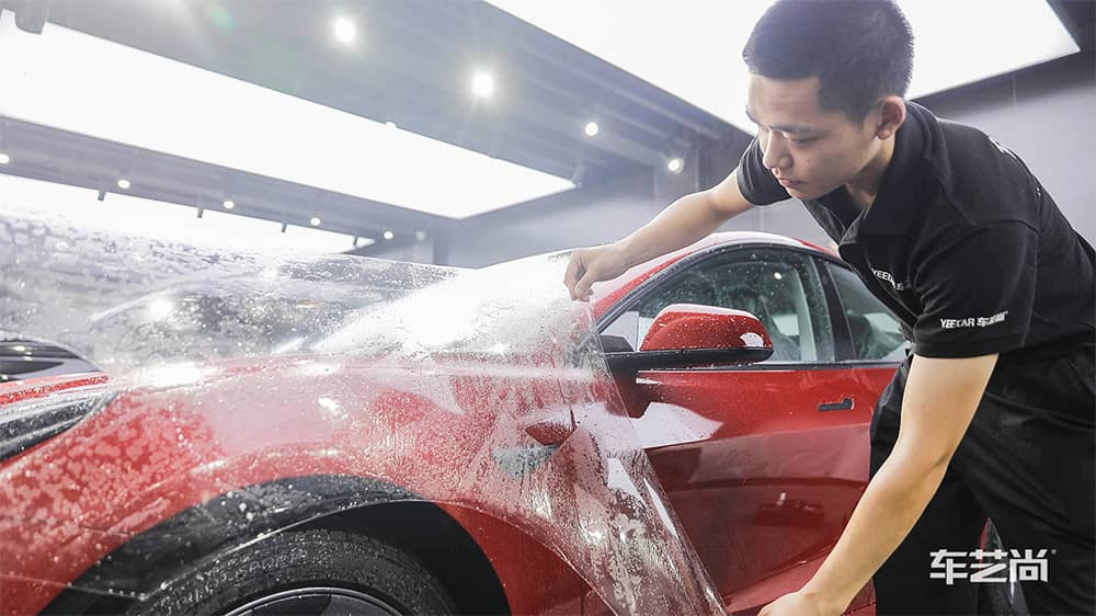 特斯拉Modle3红色施工威固漆面保护膜过程及效果展示（图六）