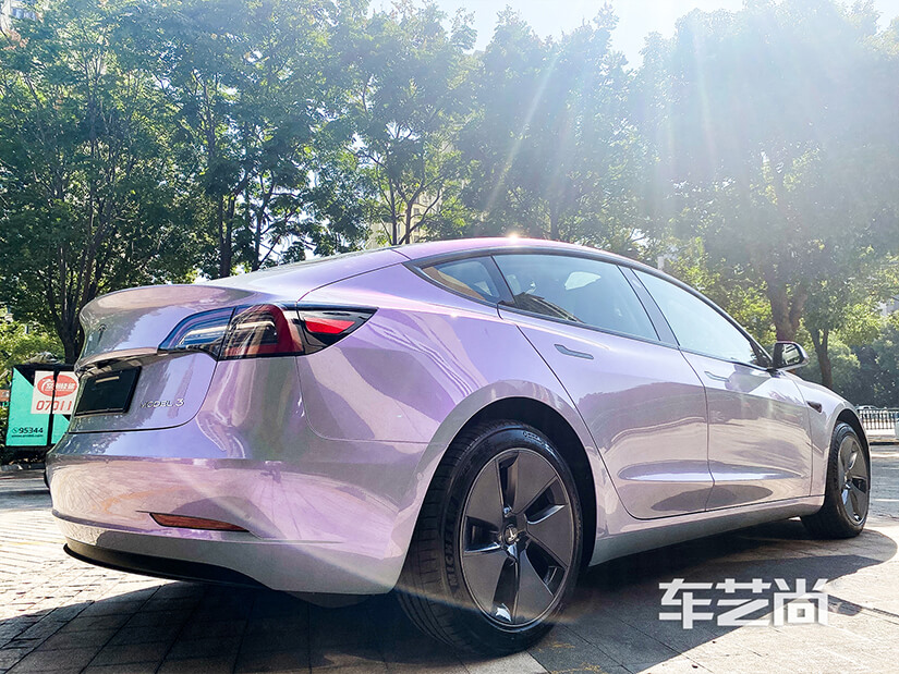 特斯拉model3ax星空灰魅紫改色畅悦80前档hp30侧后